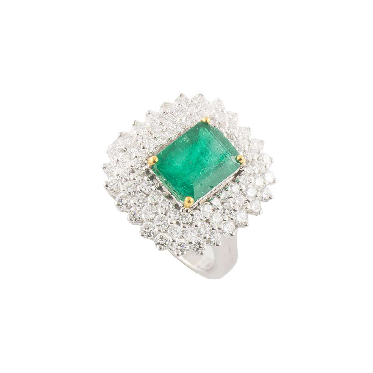White Gold Emerald and Diamond Ring | Rich Diamonds